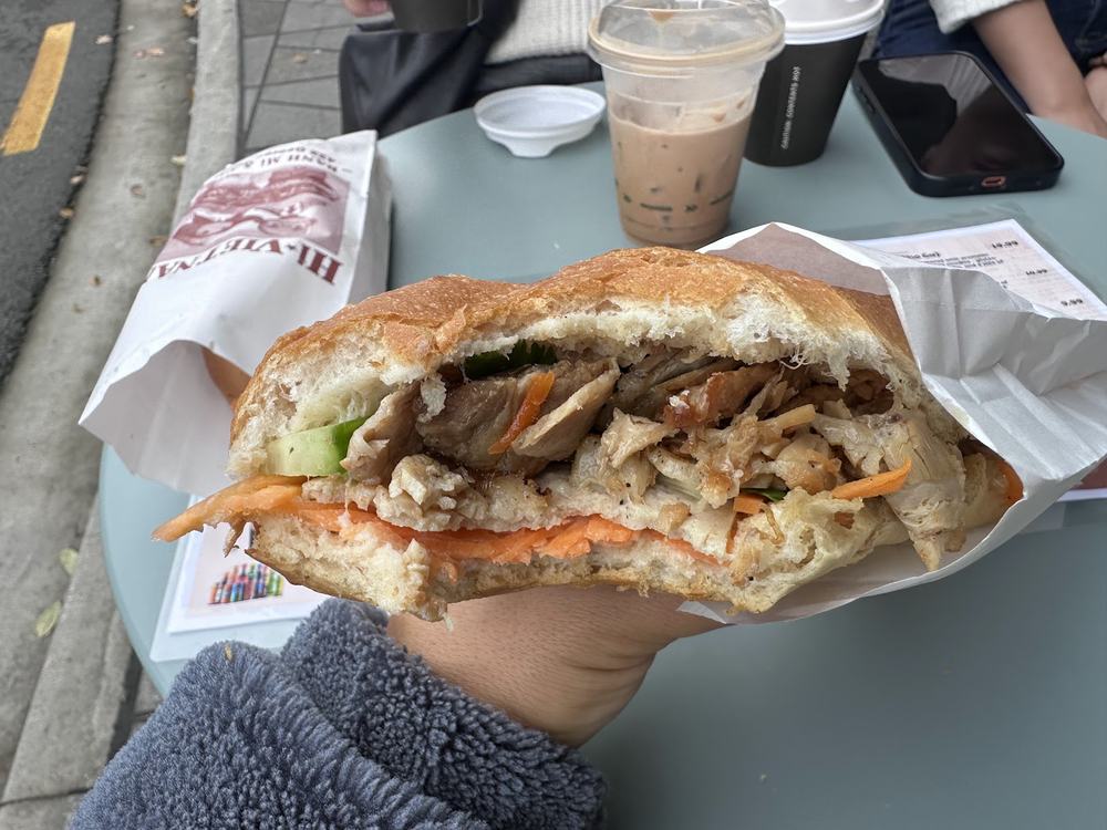 Bánh mì and coffee on the table